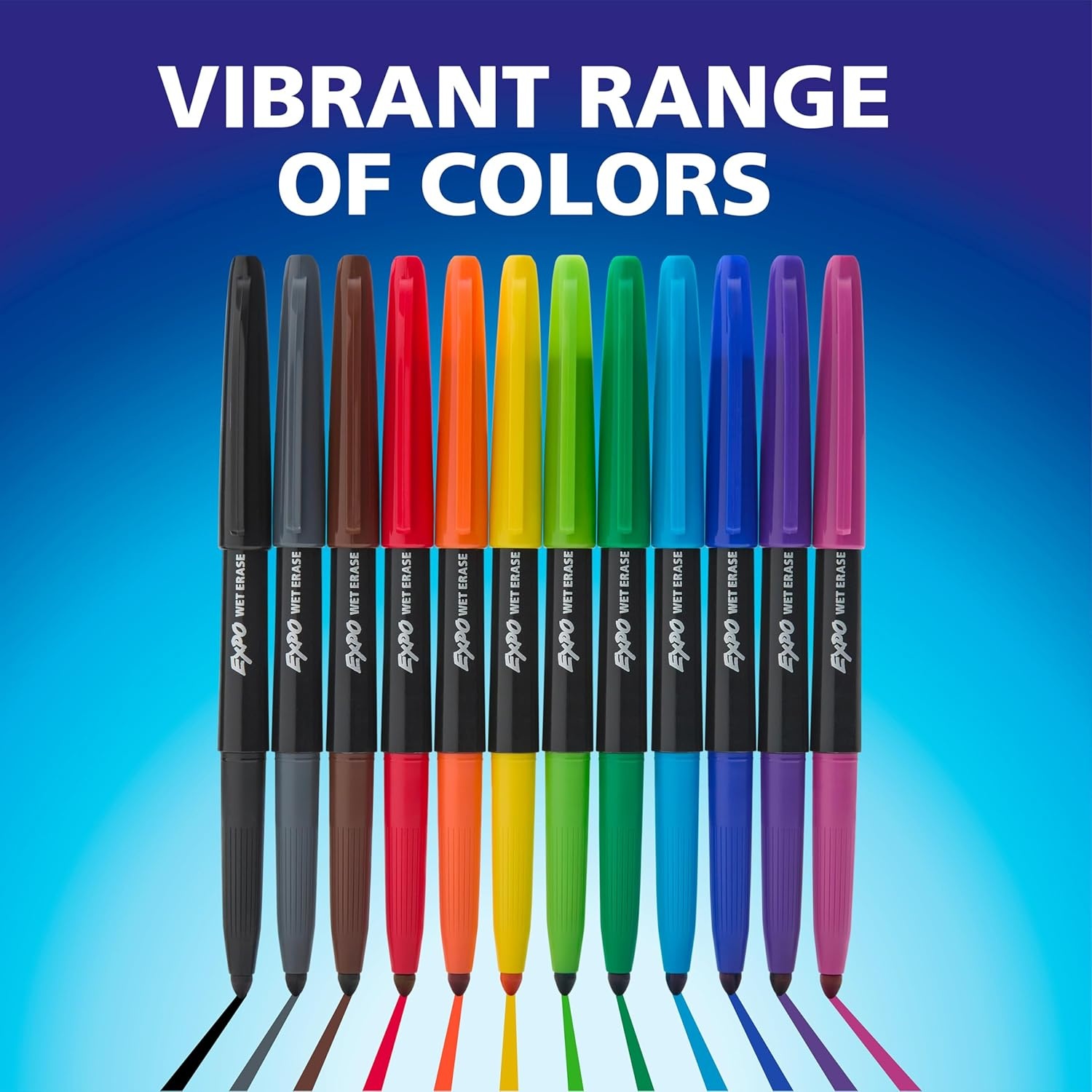 image:imageEXPO Wet Erase Markers SemiPermanent Blue Fine Tip 12 Count For Writing on Glass Whiteboards Mirrors Calendar Labeling Organizing