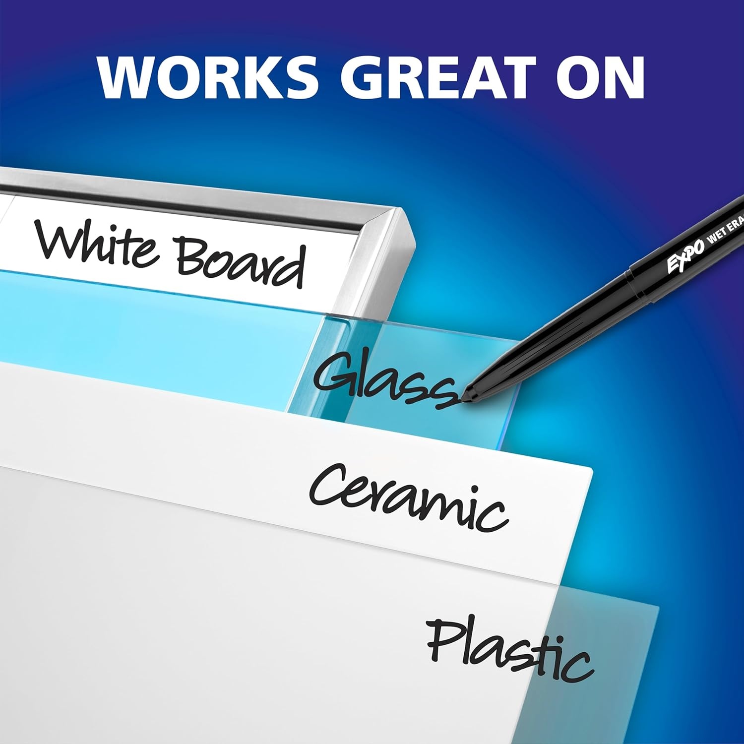 image:imageEXPO Wet Erase Markers SemiPermanent Blue Fine Tip 12 Count For Writing on Glass Whiteboards Mirrors Calendar Labeling Organizing