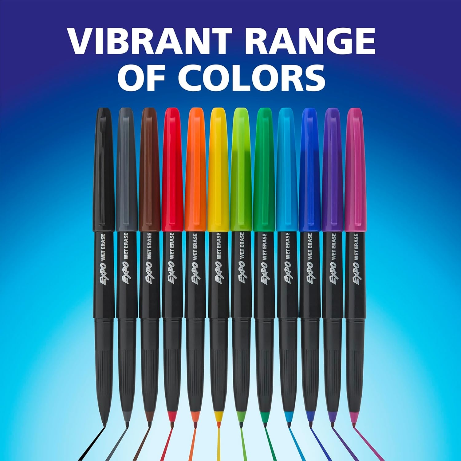 image:imageEXPO Wet Erase Markers SemiPermanent Blue Ultra Fine Tip 12 Count For Writing on Glass Whiteboards Mirrors Calendar Labeling Organizing
