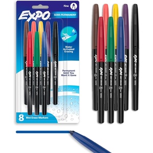 image:imageEXPO Wet Erase Markers SemiPermanent Assorted Colors Fine Tip 12 Count  For Writing on Glass Whiteboards Mirrors Calendar Labeling OrganizingFine