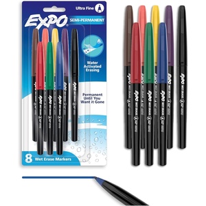 image:imageEXPO Wet Erase Markers SemiPermanent Assorted Colors Fine Tip 12 Count  For Writing on Glass Whiteboards Mirrors Calendar Labeling OrganizingUltra Fine