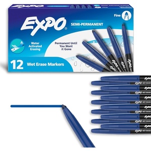 image:imageEXPO Wet Erase Markers SemiPermanent Blue Fine Tip 12 Count  For Writing on Glass Whiteboards Mirrors Calendar Labeling Organizing