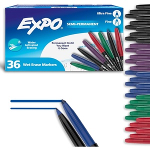 image:imageEXPO Wet Erase Markers SemiPermanent Fine and UltraFine Tips 36 Count  For Writing on Glass Whiteboards Mirrors Calendar Labeling Organizing