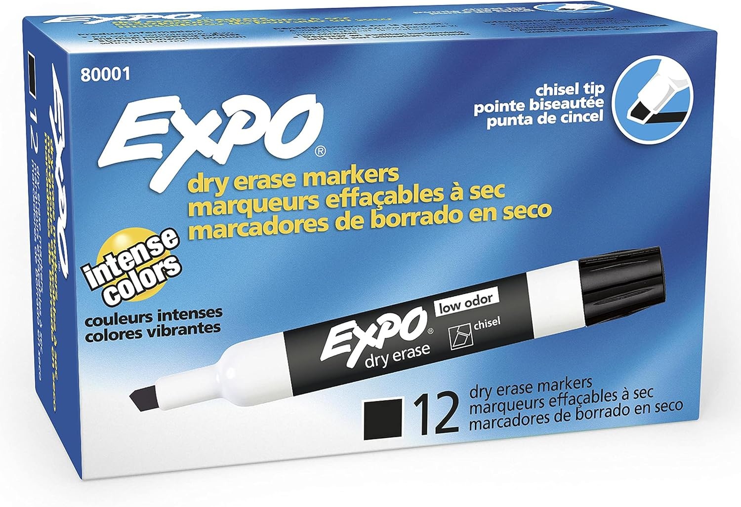 image:imageEXPO Dry Erase Markers Low Odor Ink Black Chisel Tip 12 Count Whiteboard Calendar Organization Essential Supplies for Office School Classroom Teachers1 Count Pack of 144