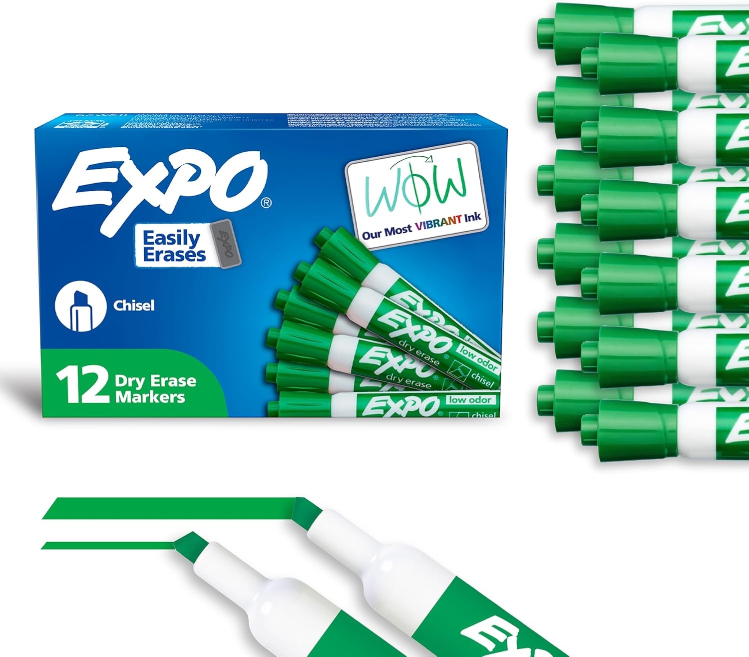 image:imageEXPO Dry Erase Markers Low Odor Ink Green Chisel Tip 12 Count Whiteboard Calendar Organization Essential Supplies for Office School Classroom TeachersGreen