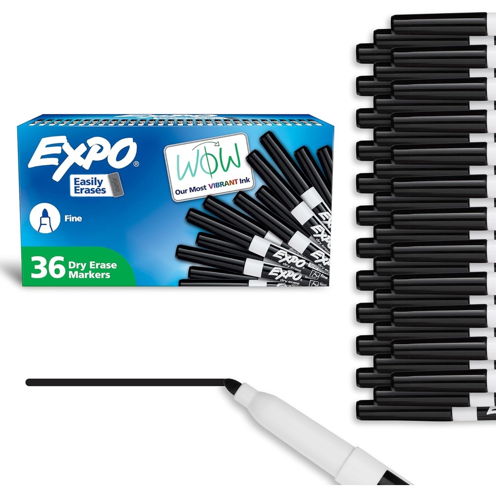 image:imageEXPO Dry Erase Markers Low Odor Ink Black Fine Tip 40 Count Whiteboard Calendar Organization Essential Supplies for Office School Classroom Teachers36 Count Pack of 6