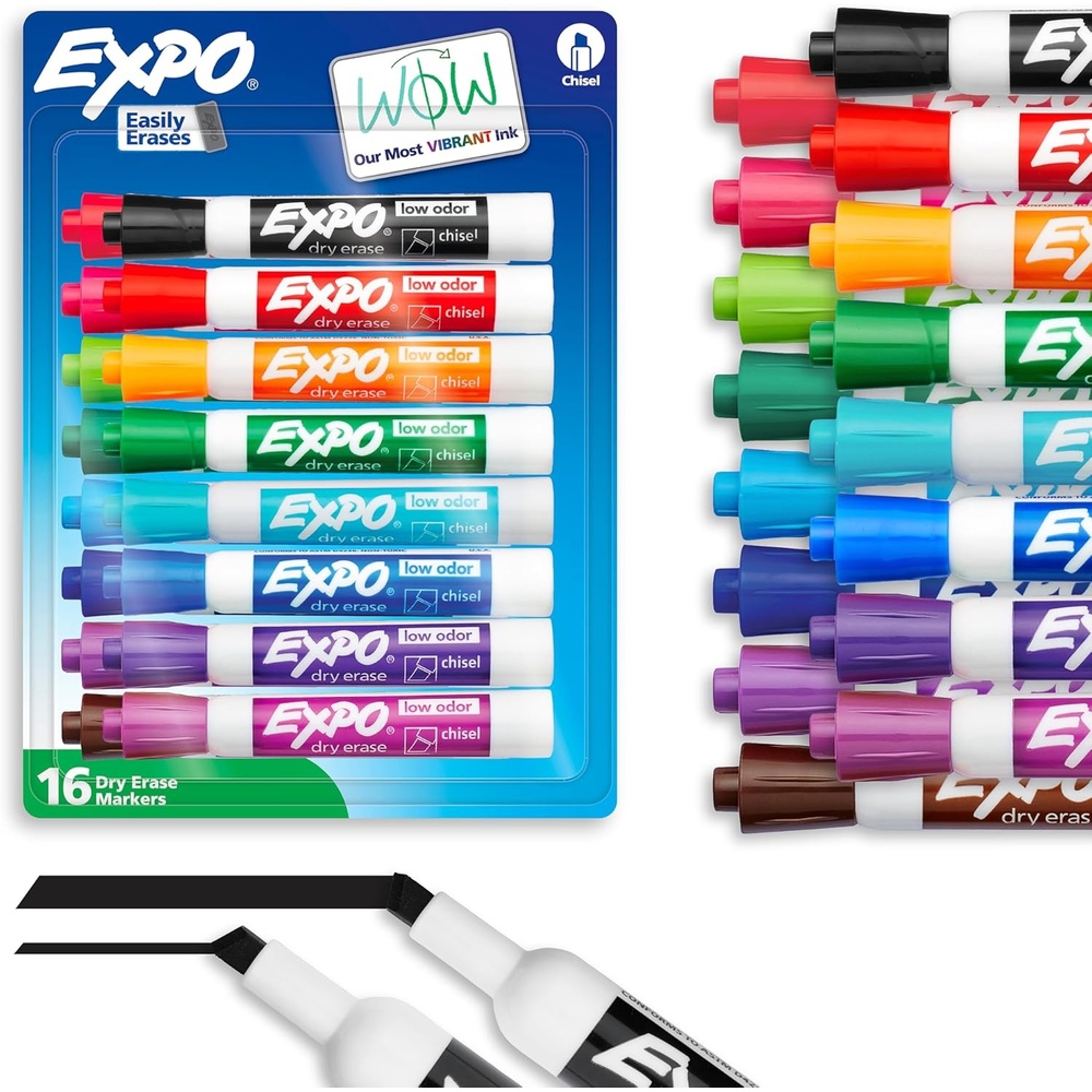 image:imageEXPO Dry Erase Markers Low Odor Ink Chisel Tip 16 Count Whiteboard Calendar Organization Essential Supplies for Office School Classroom Teachers