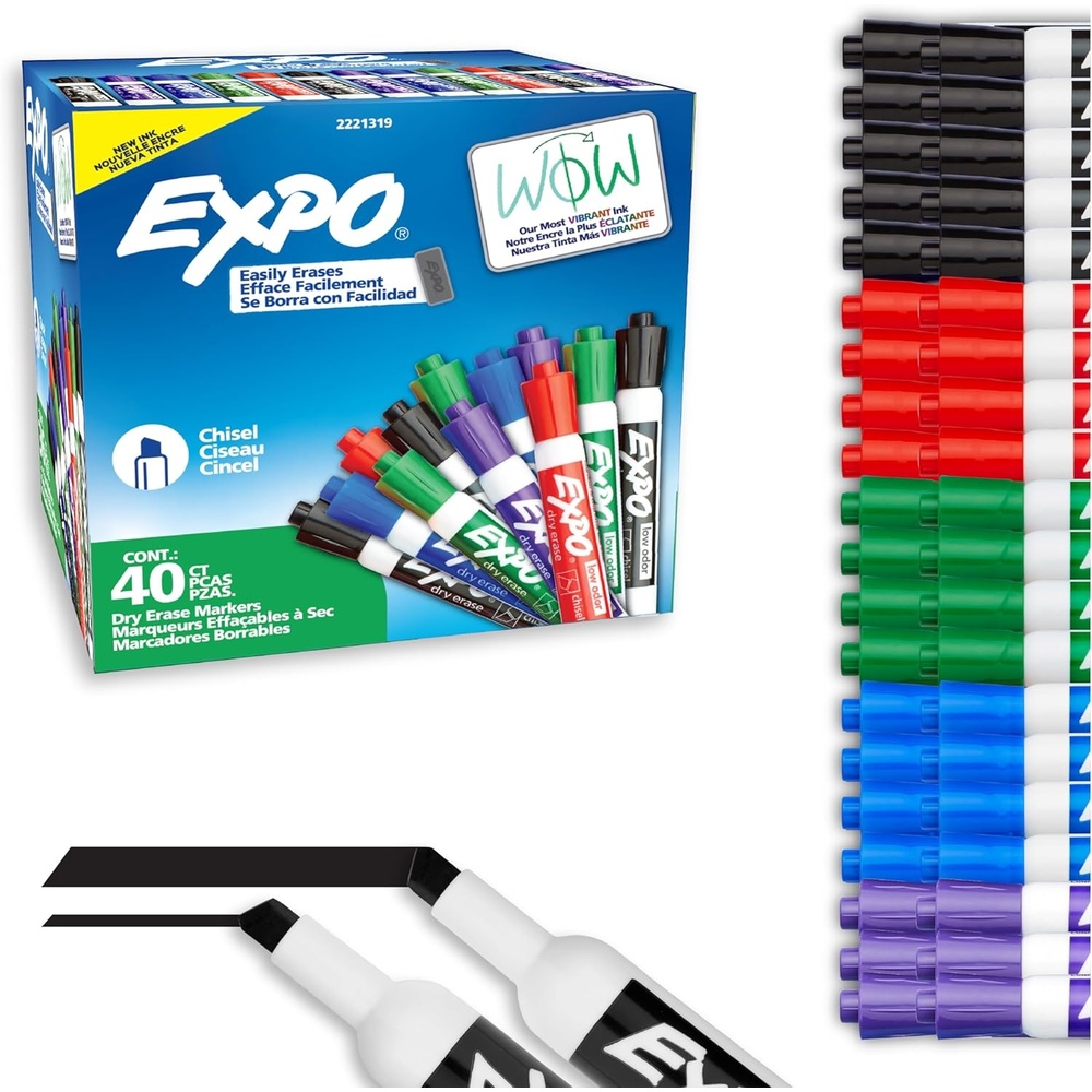 image:imageEXPO Dry Erase Markers Low Odor Ink Chisel Tip 40 Count Whiteboard Calendar Organization Essential Supplies for Office School Classroom Teachers