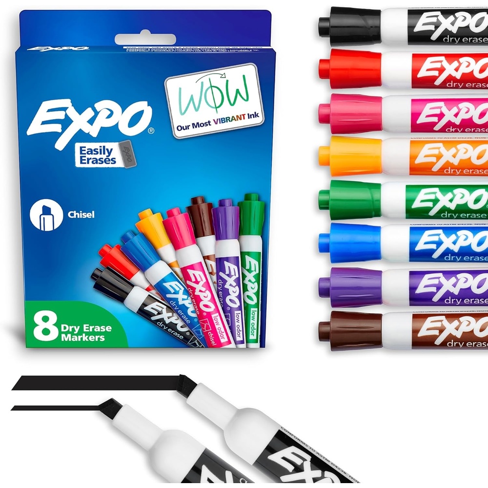 image:imageEXPO Dry Erase Markers Low Odor Ink Chisel Tip 8 Count Whiteboard Calendar Organization Essential Supplies for Office School Classroom Teachers