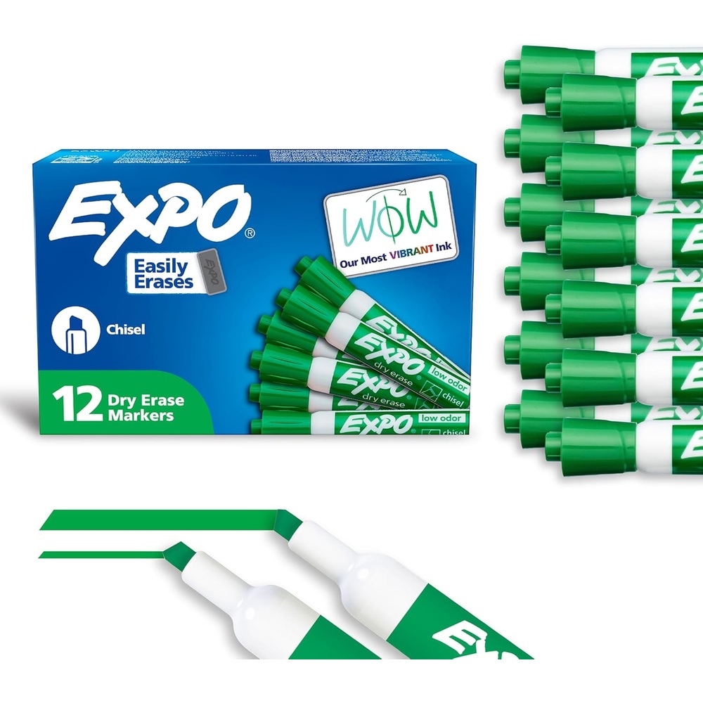 image:imageEXPO Dry Erase Markers Low Odor Ink Green Chisel Tip 12 Count Whiteboard Calendar Organization Essential Supplies for Office School Classroom TeachersGreen Pack of 144