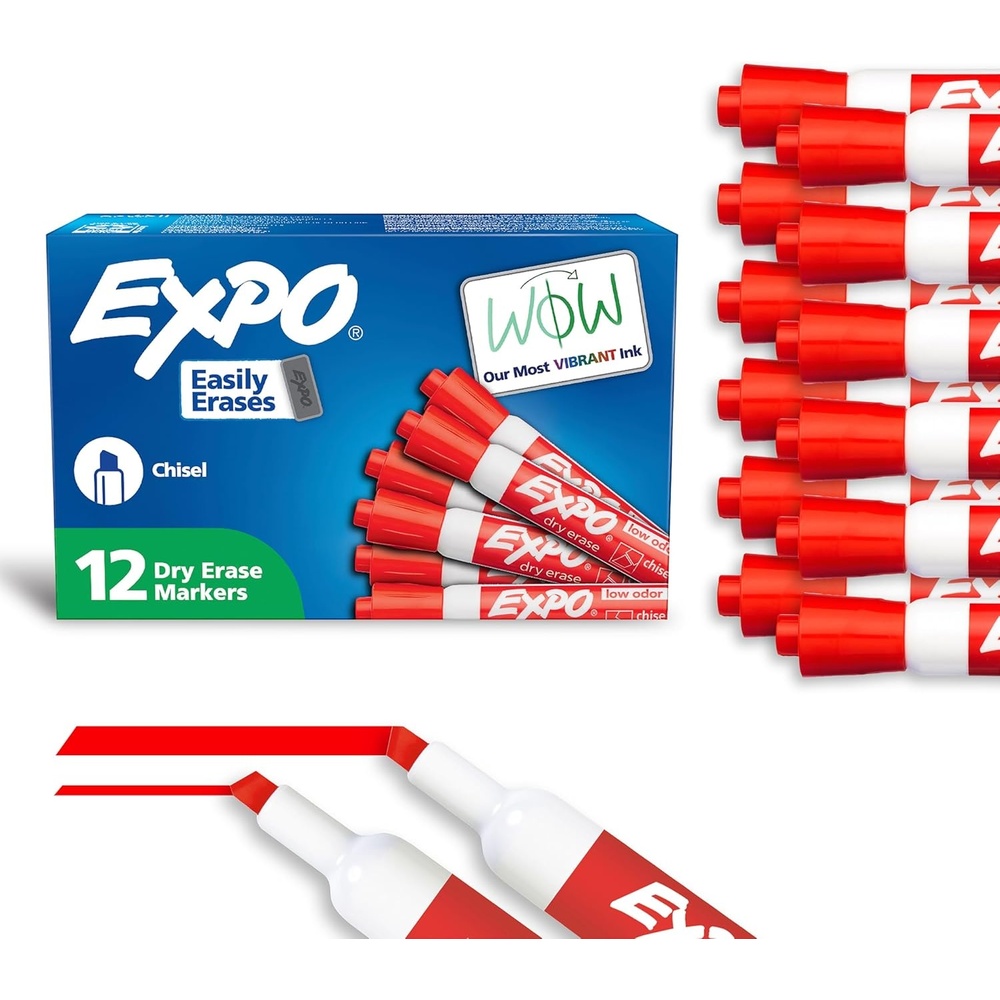 image:imageEXPO Dry Erase Markers Low Odor Ink Red Chisel Tip 12 Count1 Count Pack of 12