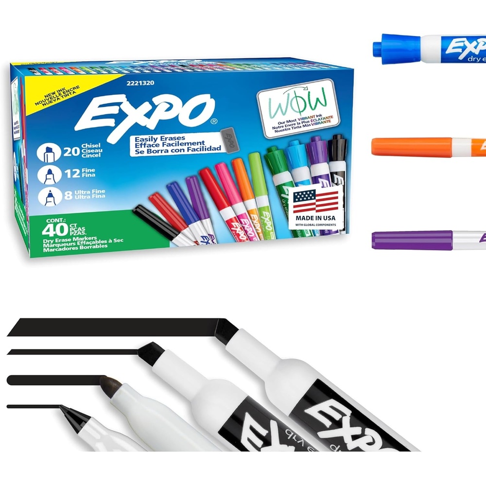 image:imageEXPO Dry Erase Markers Ultimate Pack Chisel Fine Ultra Fine Mixed Tips 40 Count Whiteboard Essential Supplies for Office School Classroom Teachers