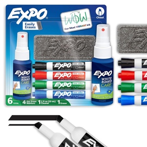 image:imageEXPO Dry Erase Markers Kit Chisel Tip Assorted Colors Eraser Spray Cleaner 6 Count  Whiteboard Calendar Office Essentials School Classroom Teacher Supplies