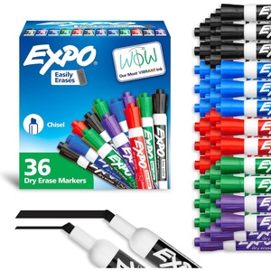 image:imageEXPO Dry Erase Markers Low Odor Ink Assorted Colors Chisel Tip 36 Count