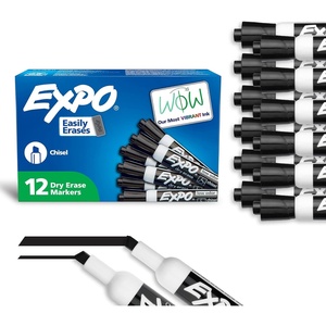 image:imageEXPO Dry Erase Markers Low Odor Ink Black Chisel Tip 12 Count  Whiteboard Calendar Organization Essential Supplies for Office School Classroom Teachers1 Count Pack of 12