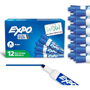 image:imageEXPO Dry Erase Markers Low Odor Ink Blue Bullet Tip 12 Count  Whiteboard Calendar Organization Essential Supplies for Office School Classroom Teachers