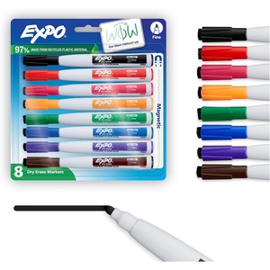 image:imageEXPO Magnetic Dry Erase Markers with BuiltIn Eraser Fine Tip Assorted Colors 8 Count  Classroom White Board Teacher Supplies School Locker