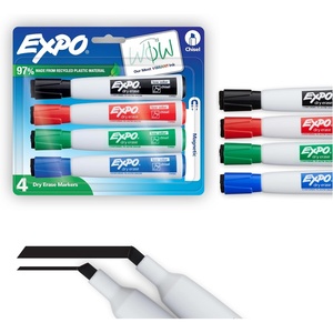 image:imageEXPO Magnetic Dry Erase Markers with Eraser Assorted Colors Chisel Tip 4 Count4 Count Pack of 1