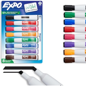 image:imageEXPO Magnetic Dry Erase Markers with Eraser Assorted Colors Chisel Tip 8 Count  Back to School Teacher Supplies Home Organization
