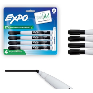 image:imageEXPO Magnetic Dry Erase Markers with Eraser Black Fine Tip 4 Count  Back to School Teacher Supplies Home Organization
