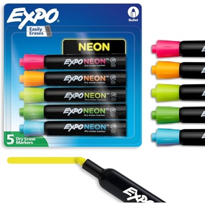 image:imageEXPO Neon Dry Erase Markers Assorted Bullet Tip 5 Count  Fun Vibrant Colors for Whiteboard Glass Acrylic Home Organization1 Count Pack of 6